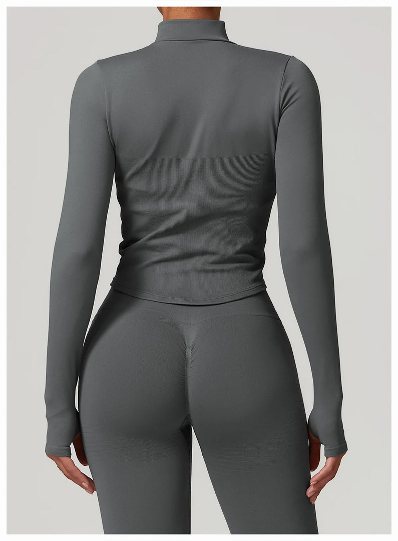 Seamless Contour Yoga Top With Zippered Long Sleeve