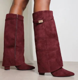Women's Leather Thigh-High Boots with Buckle