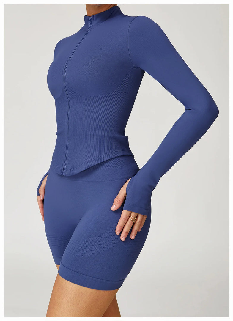 Seamless Contour Yoga Top With Zippered Long Sleeve