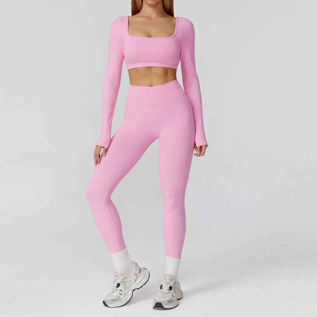 Seamless Premium Athleisure 2 Piece Leggings Set Nylon