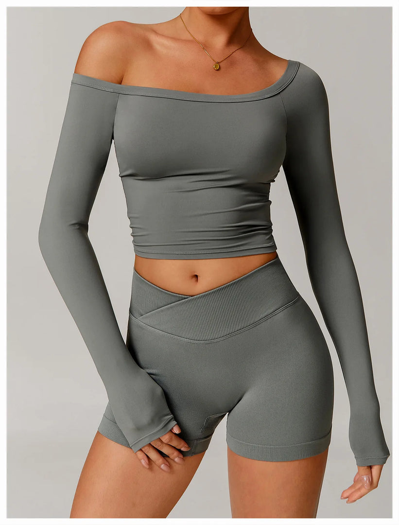 Performance Contour Knit Long Sleeve Yoga Top Nylon Spandex