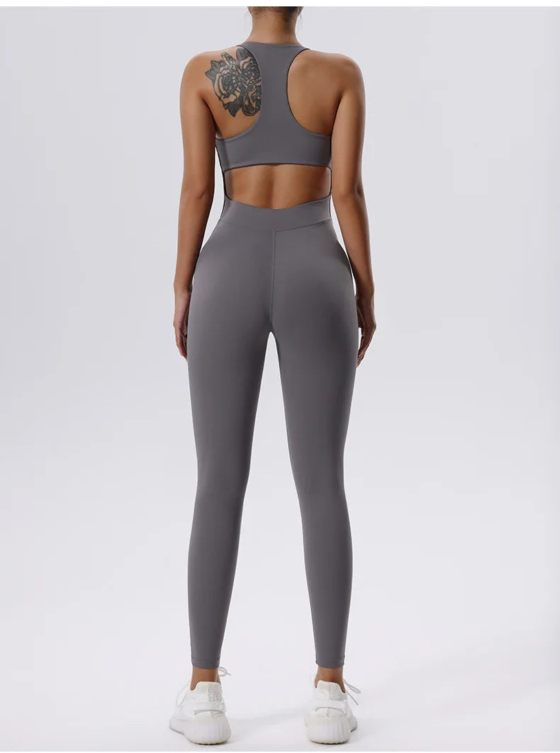 Zippered Contoured One-Piece Yoga Set Performance Wear