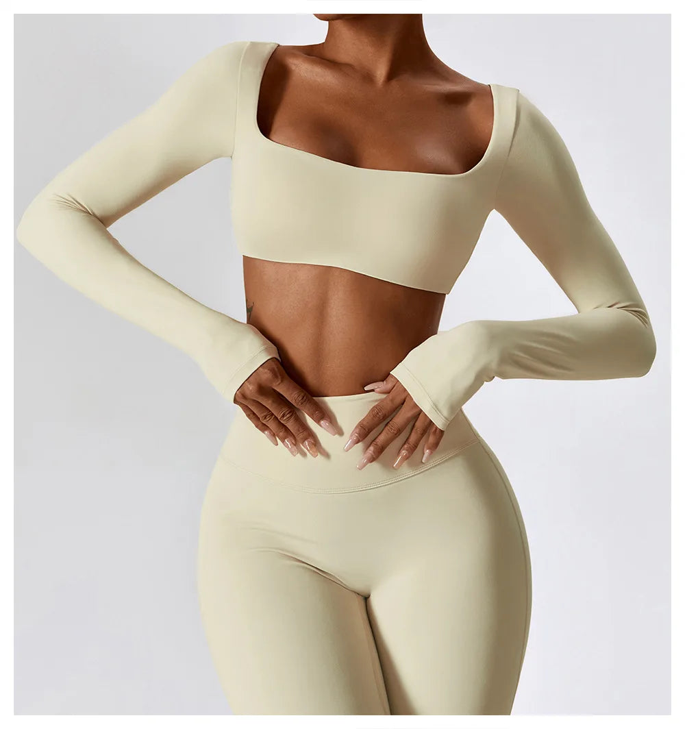 Contour Seamless Crop Yoga Performance Wear Long Sleeve