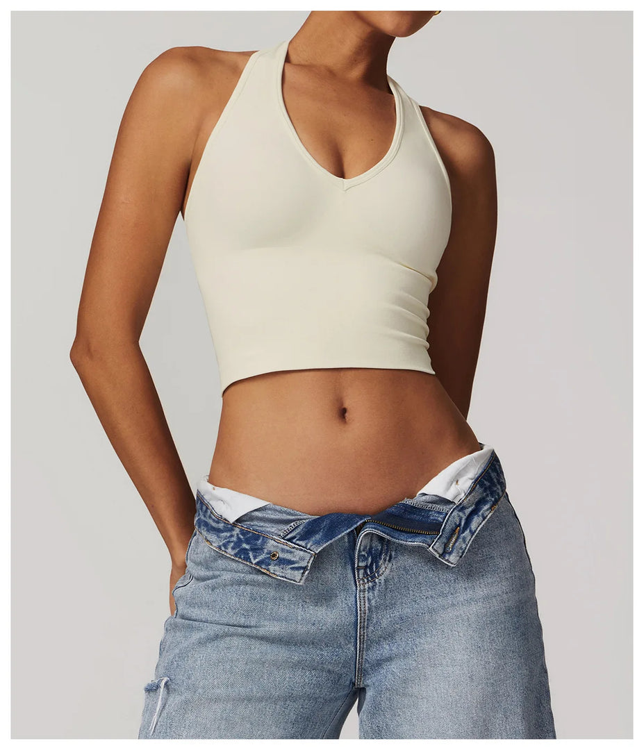 Luxurious Hanging Neck Seamless Sports Bra Nylon Spandex