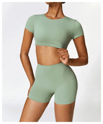 Load image into Gallery viewer, Seamless Contour Fit Yoga Crop Top Light Weight Nylon Knit
