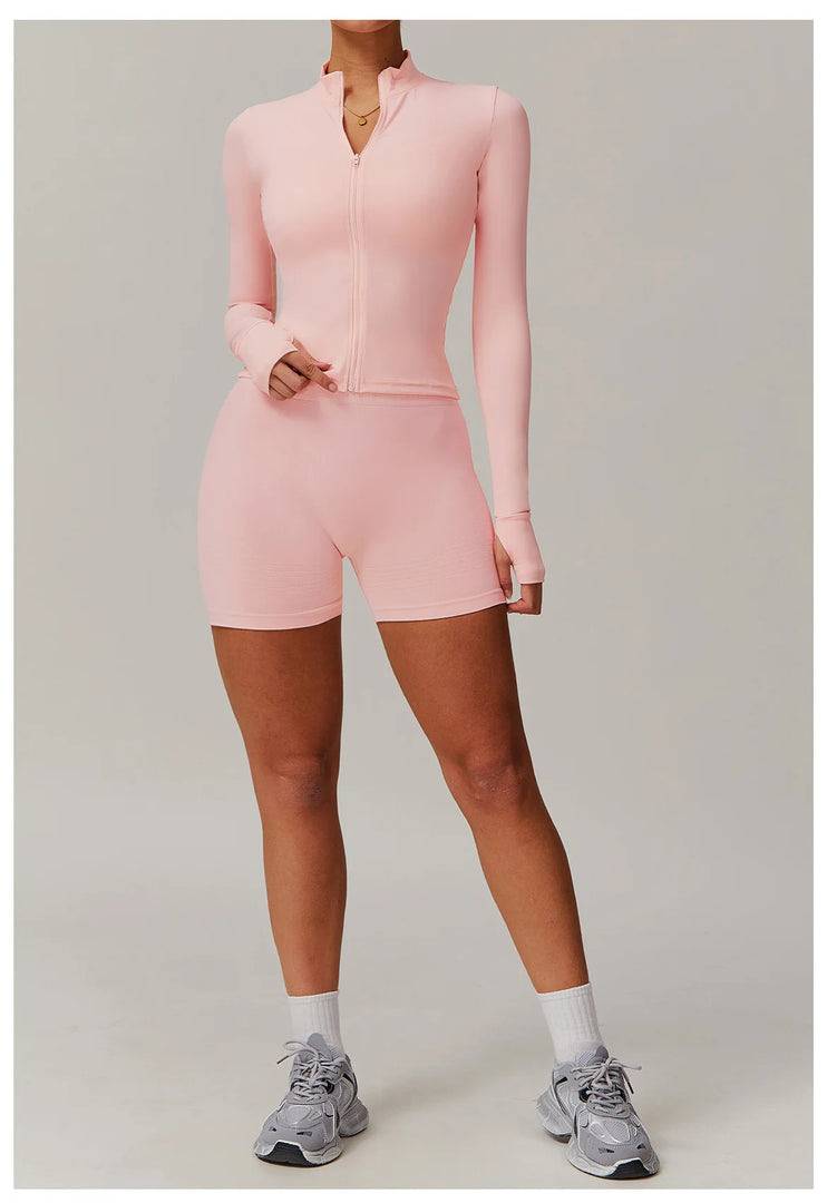 Performance Contoured Zippered Yoga Outfit Long Sleeve