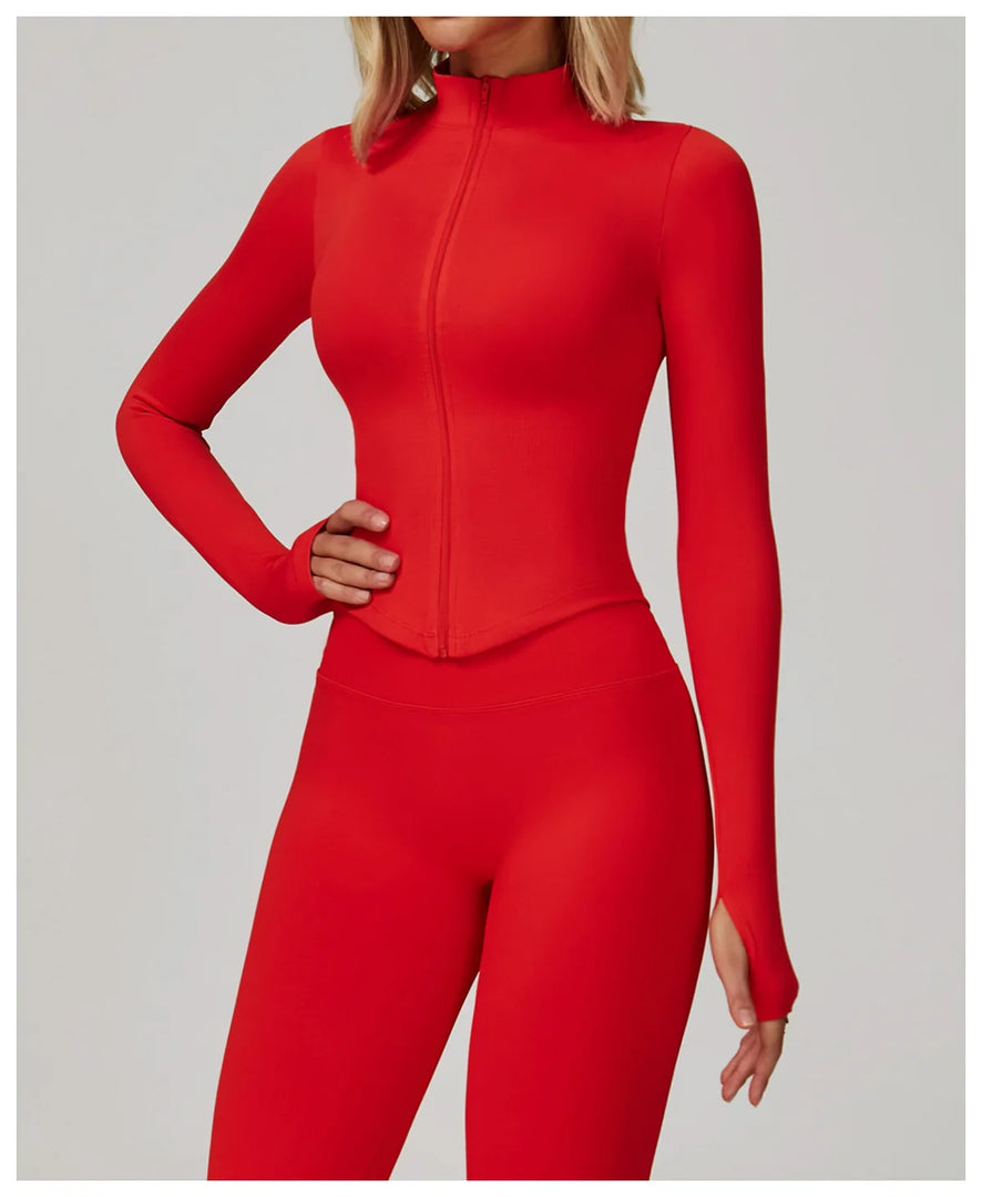 Seamless Contour Yoga Top With Zippered Long Sleeve