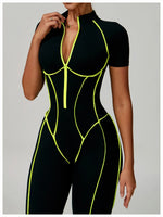 Load image into Gallery viewer, Contoured Zippered Performance Yoga Jumpsuit Nylon Knit
