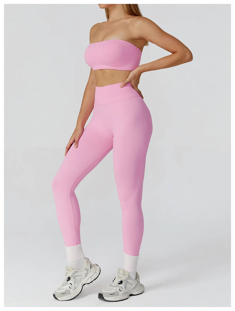 Seamless Premium Athleisure 2 Piece Leggings Set Nylon