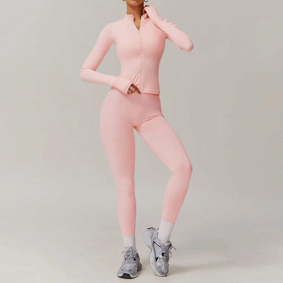 Performance Contoured Zippered Yoga Outfit Long Sleeve