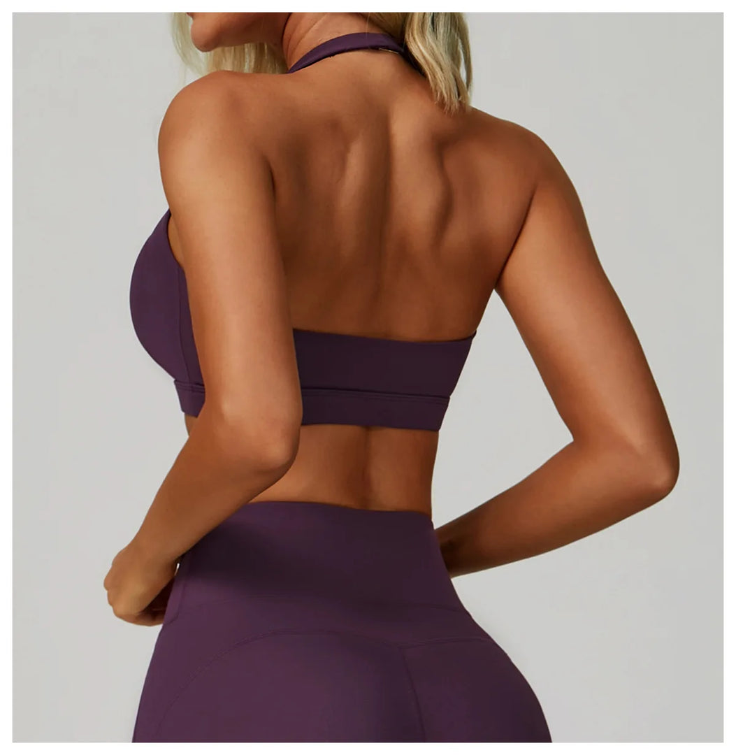 Ribbed Breathable Hanging Neck Sports Bra Performance