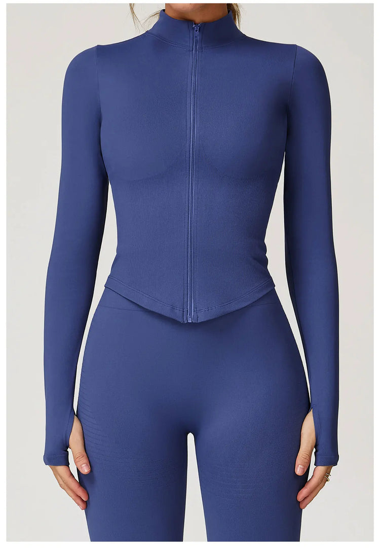 Seamless Contour Yoga Top With Zippered Long Sleeve