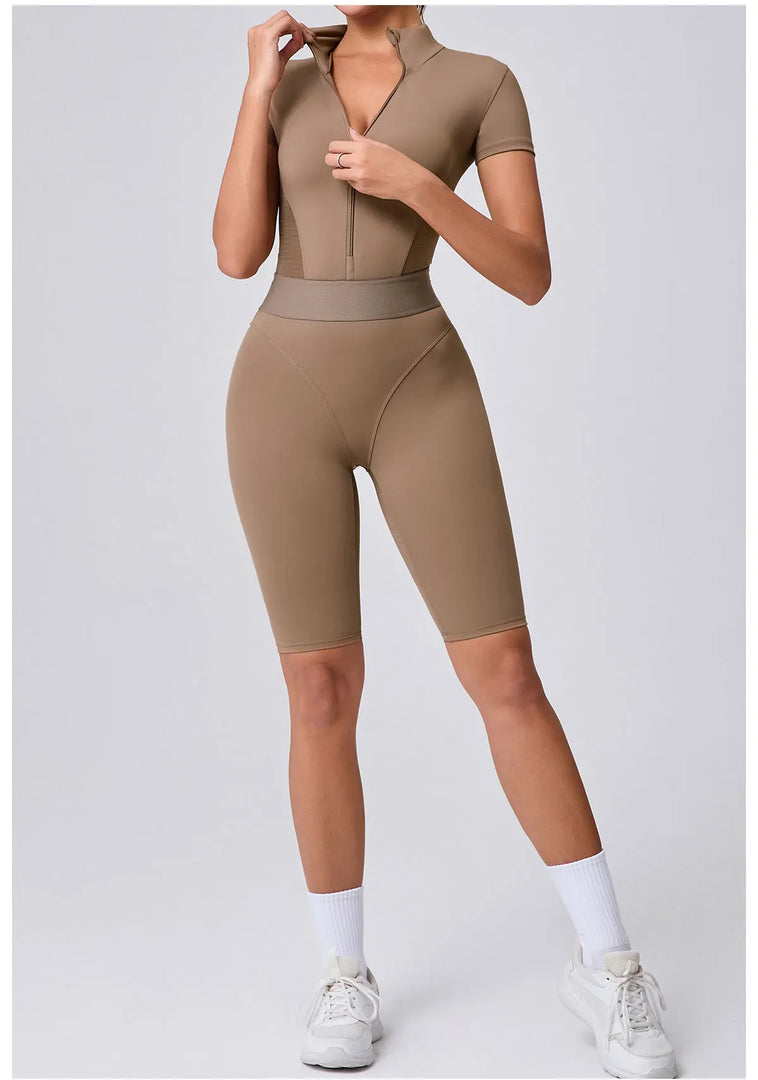 Seamless Zippered Contour Yoga Bodysuit for Performance