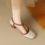 Load image into Gallery viewer, Women's Flats T-Strap Block Heel Round Toe Style
