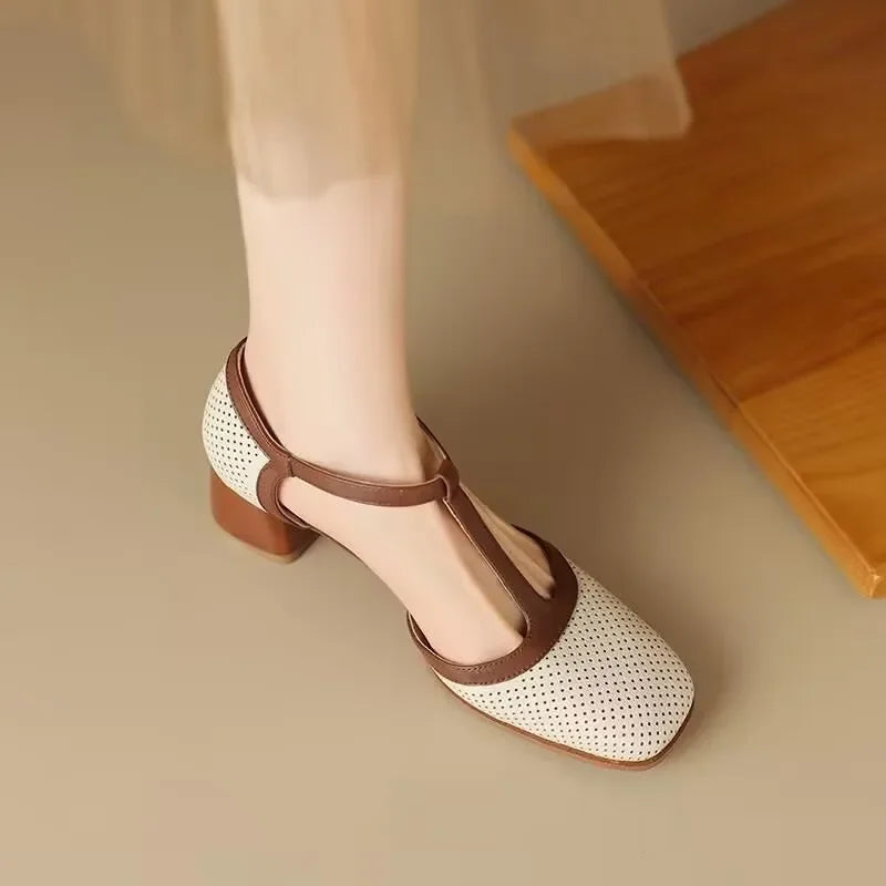 Women's Flats T-Strap Block Heel Round Toe Style