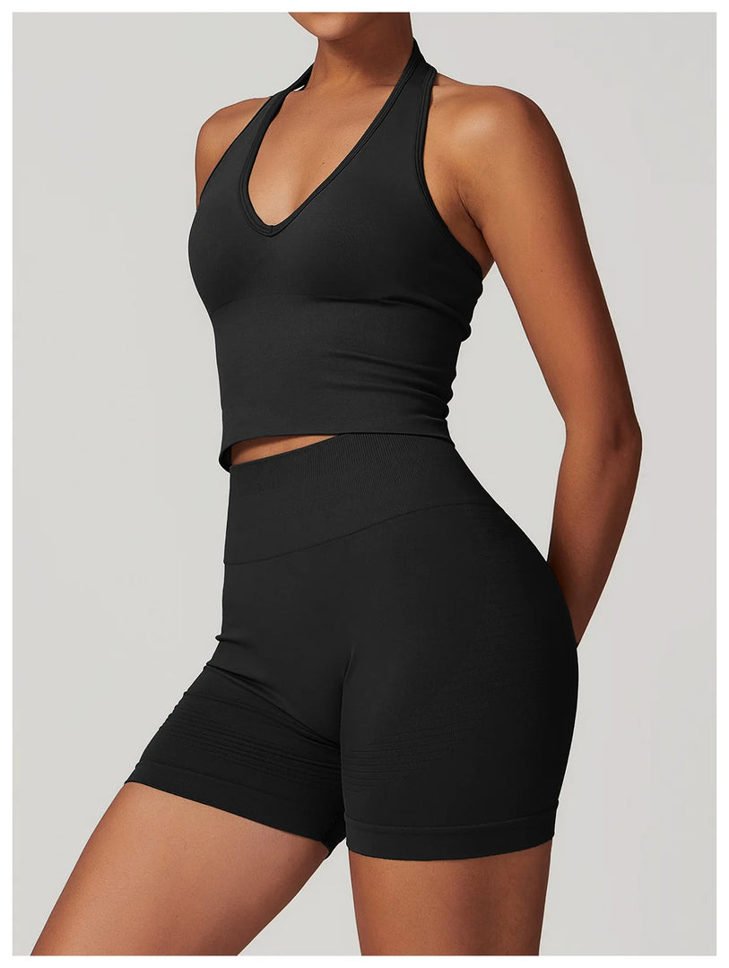 Luxurious Hanging Neck Seamless Sports Bra Nylon Spandex