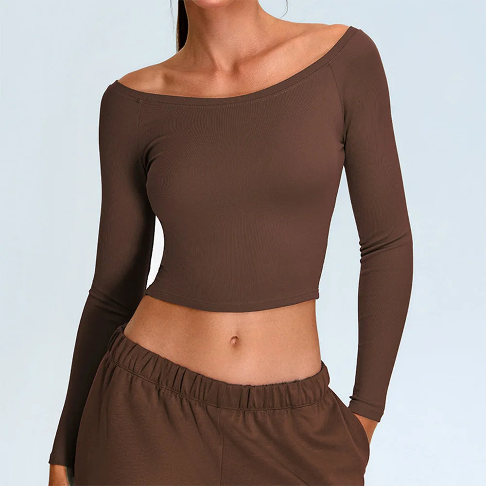Off Shoulder Contour Seamless Athleisure Top Nylon