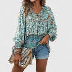 Load image into Gallery viewer, Women's Floral Long Sleeve Boho Peasant Top
