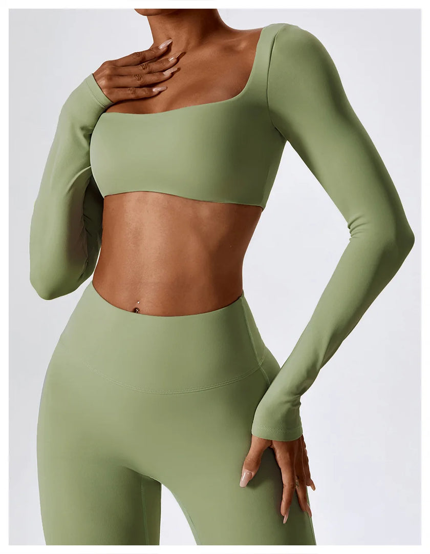 Contour Seamless Crop Yoga Performance Wear Long Sleeve