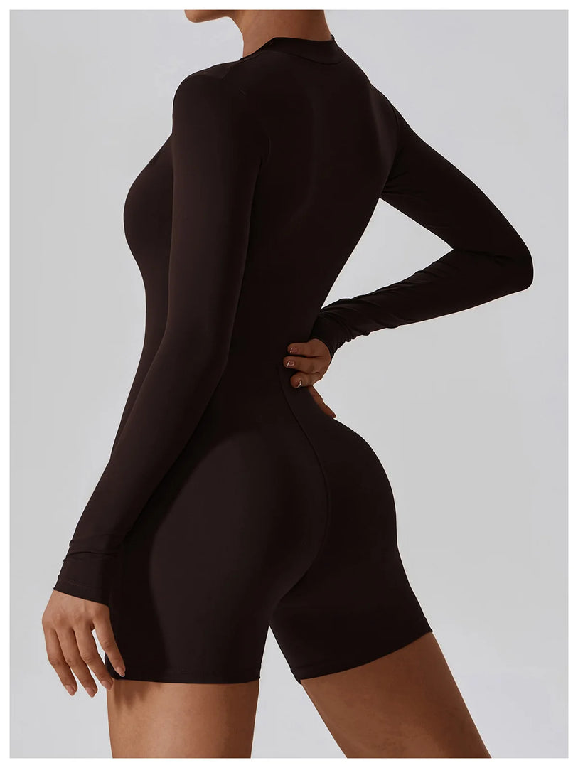 Zippered Long Sleeve Contour Yoga Jumpsuit Performance