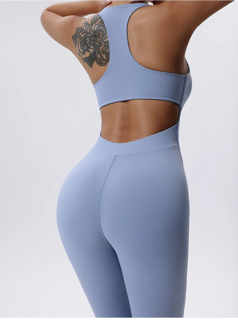Zippered Contoured One-Piece Yoga Set Performance Wear