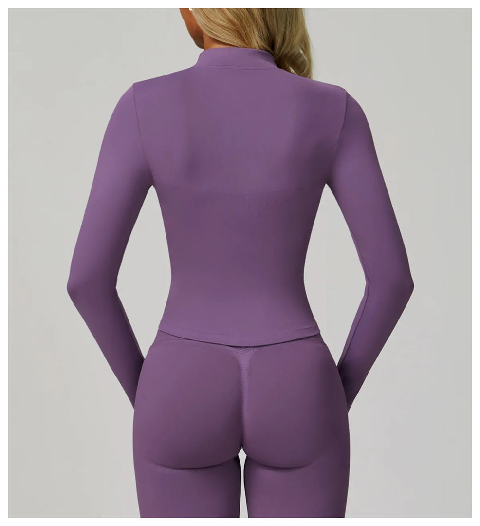 Seamless Contour Yoga Top With Zippered Long Sleeve