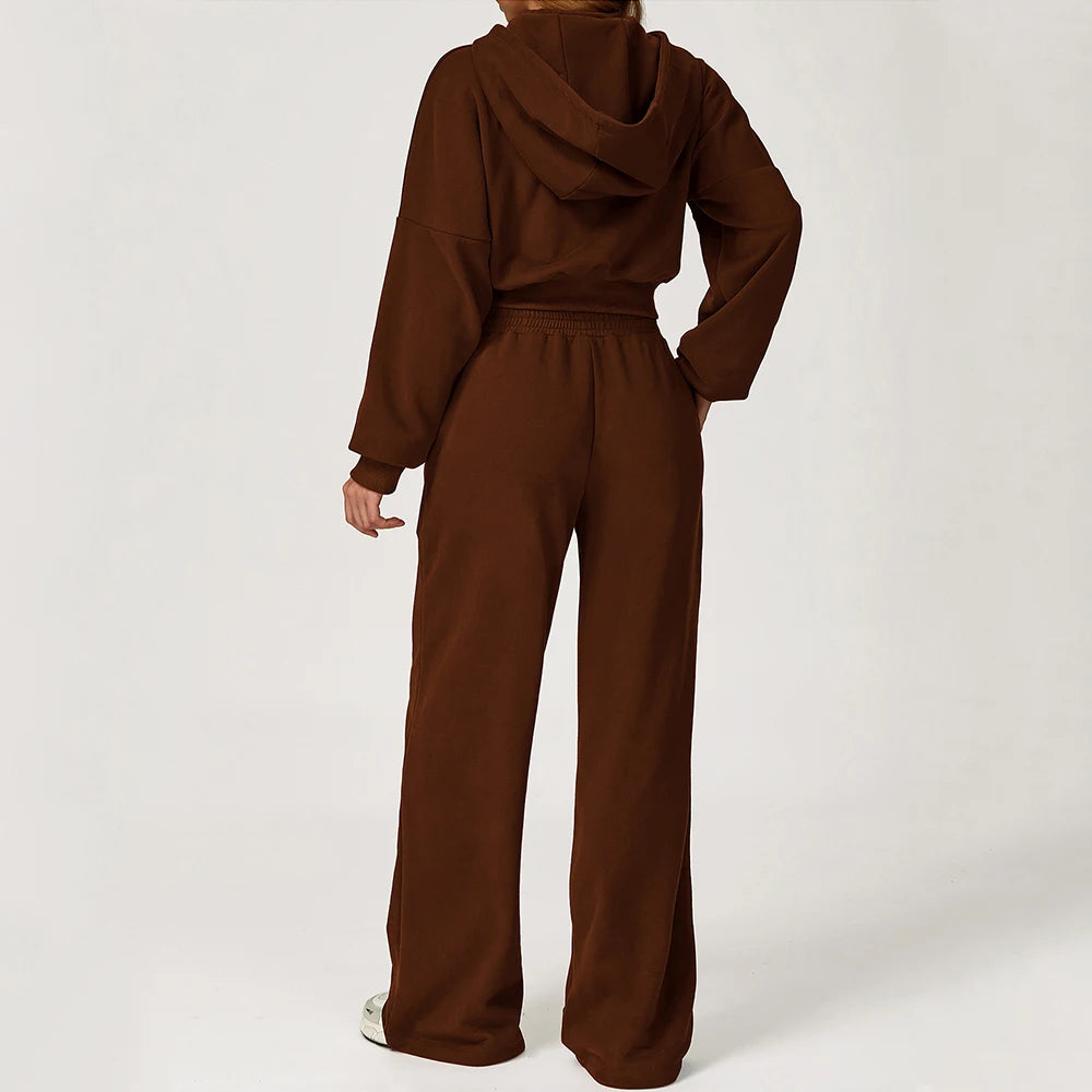 Luxurious 2 Piece Hooded Sweat Shirt Set Winter Wear Cotton