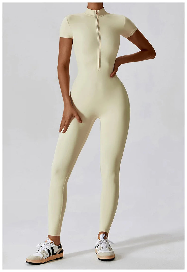Seamless One Piece Yoga Bodysuit Zippered Breathable