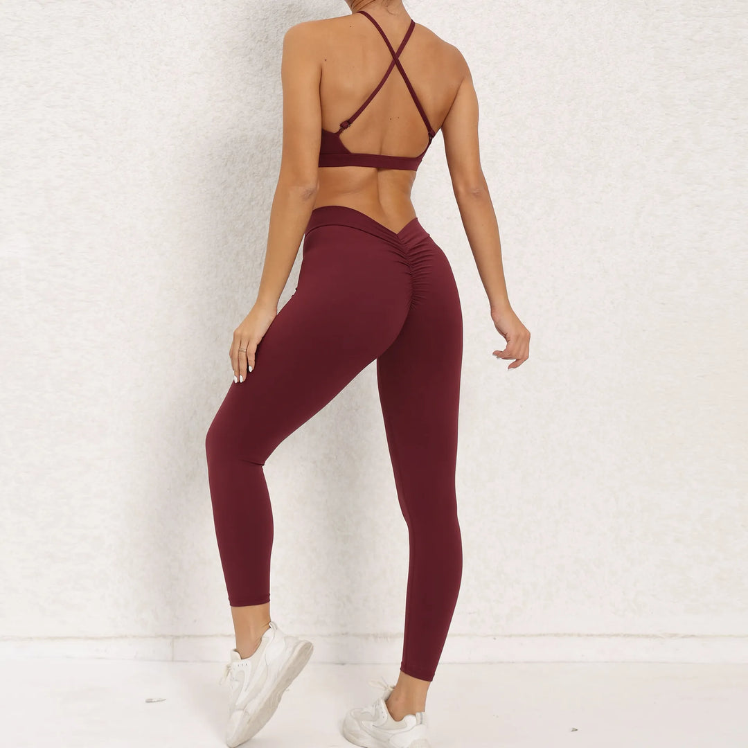Two Piece Ribbed Seamless Studio Yoga Set Cross Back