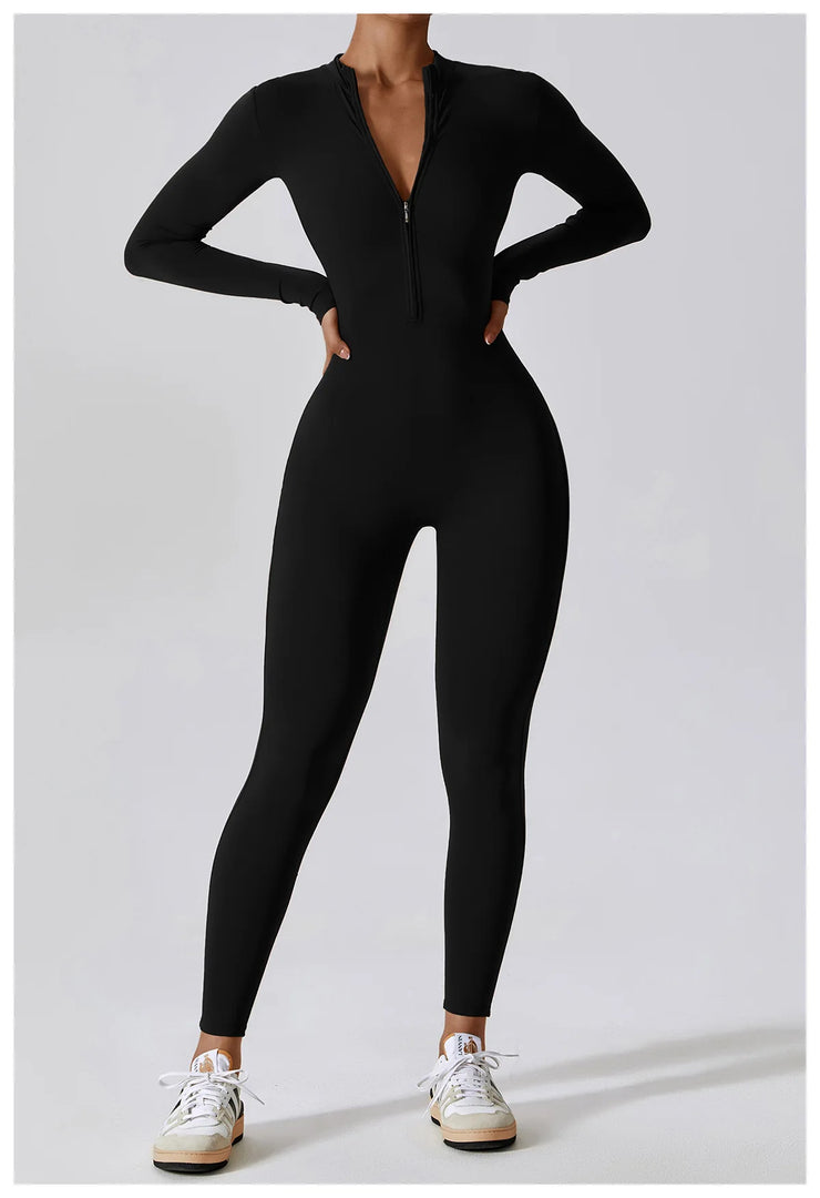Zippered Contour Yoga Jumpsuit With Performance Gear