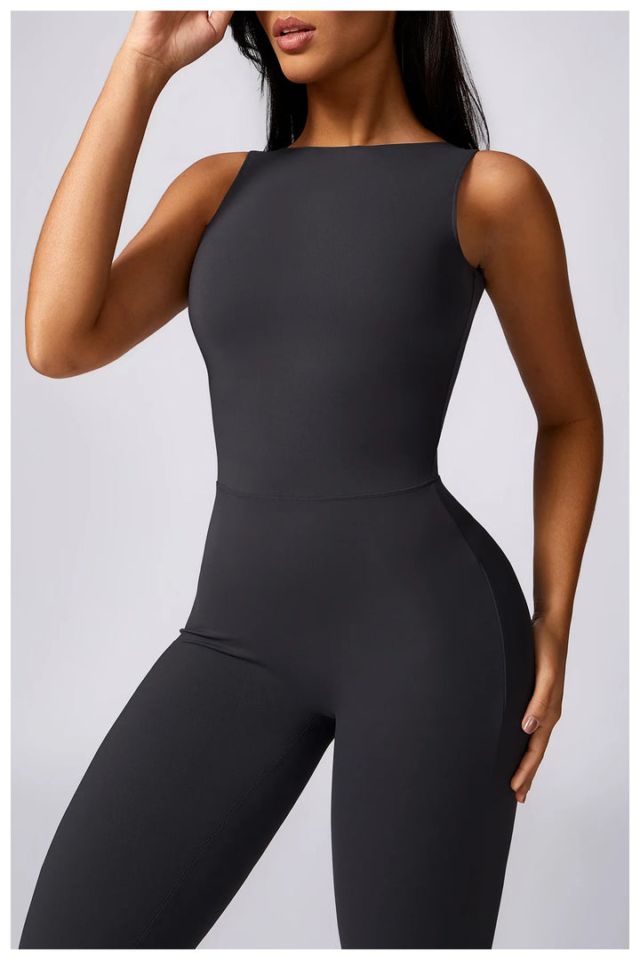 Sculpted Yoga Jumpsuit Ultra Breathable Nylon Knit Fabric