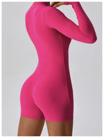 Load image into Gallery viewer, Zippered Long Sleeve Contour Yoga Jumpsuit Performance
