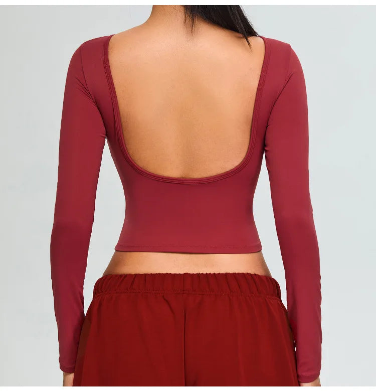 Soft Backless Sculpted Athleisure Crop Top With Sleeves