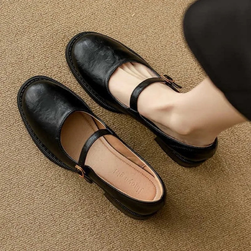 Women's Mary Jane Shoes Buckle Strap Round Toe Flat Style