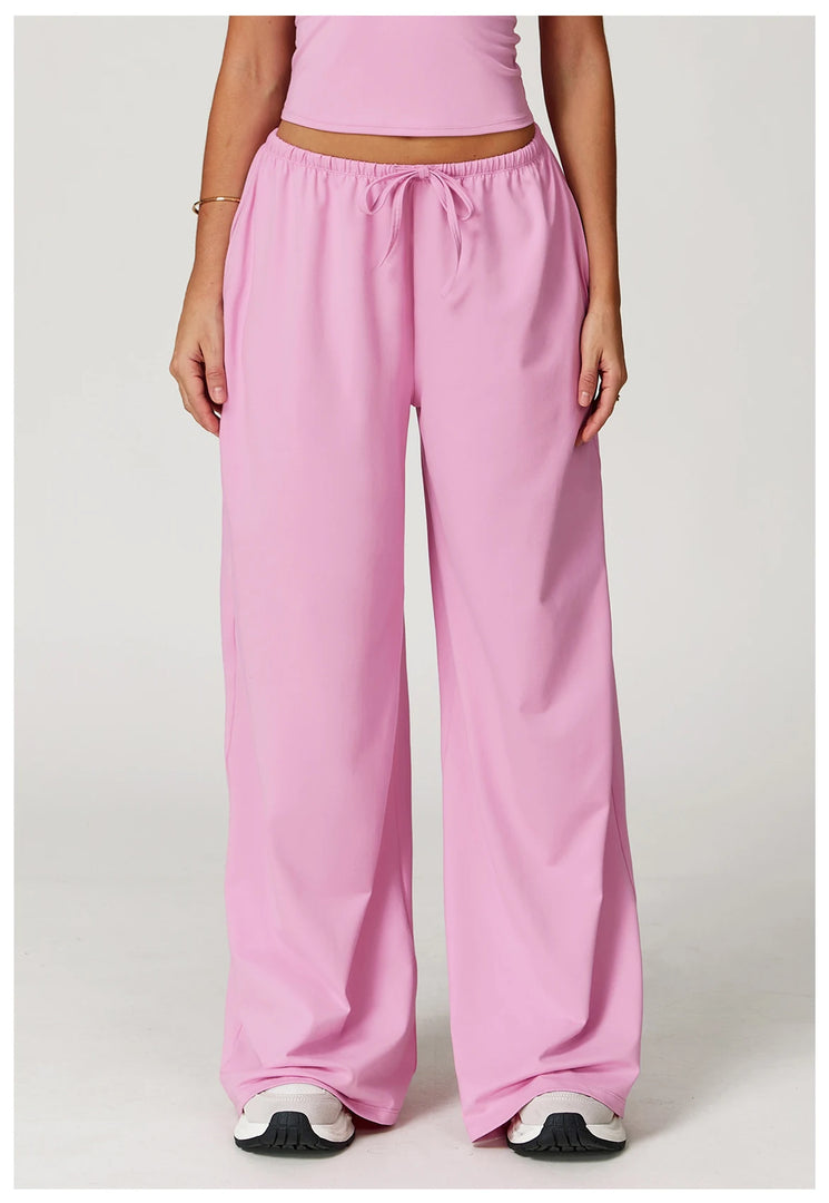 Breathable Contour Drawstring Wide Leg Athletic Pants