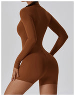 Load image into Gallery viewer, Zippered Long Sleeve Contour Yoga Jumpsuit Performance

