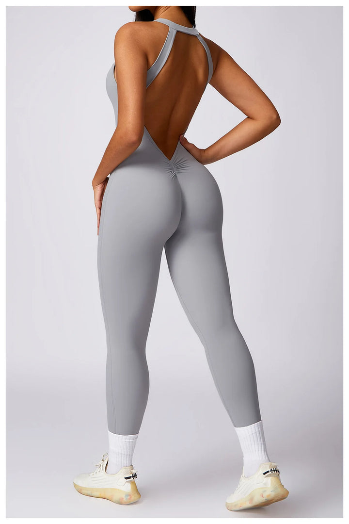 Backless Contour Jumpsuit Set with Seamless Performance