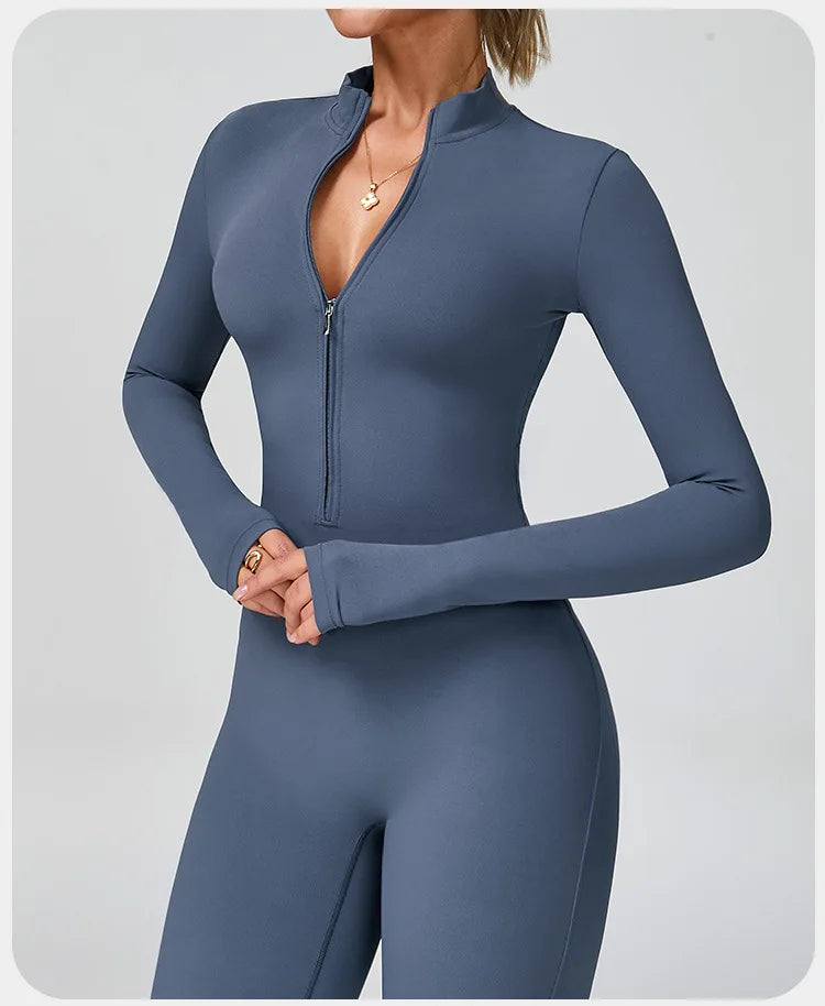 Zippered Contour Seamless Yoga Jump Suit Performance