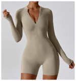Load image into Gallery viewer, Zippered Long Sleeve Contour Yoga Jumpsuit Performance

