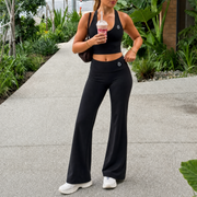 Severina & Lucilla Halter Bra and Flared Yoga Activewear Matching Set - In Black