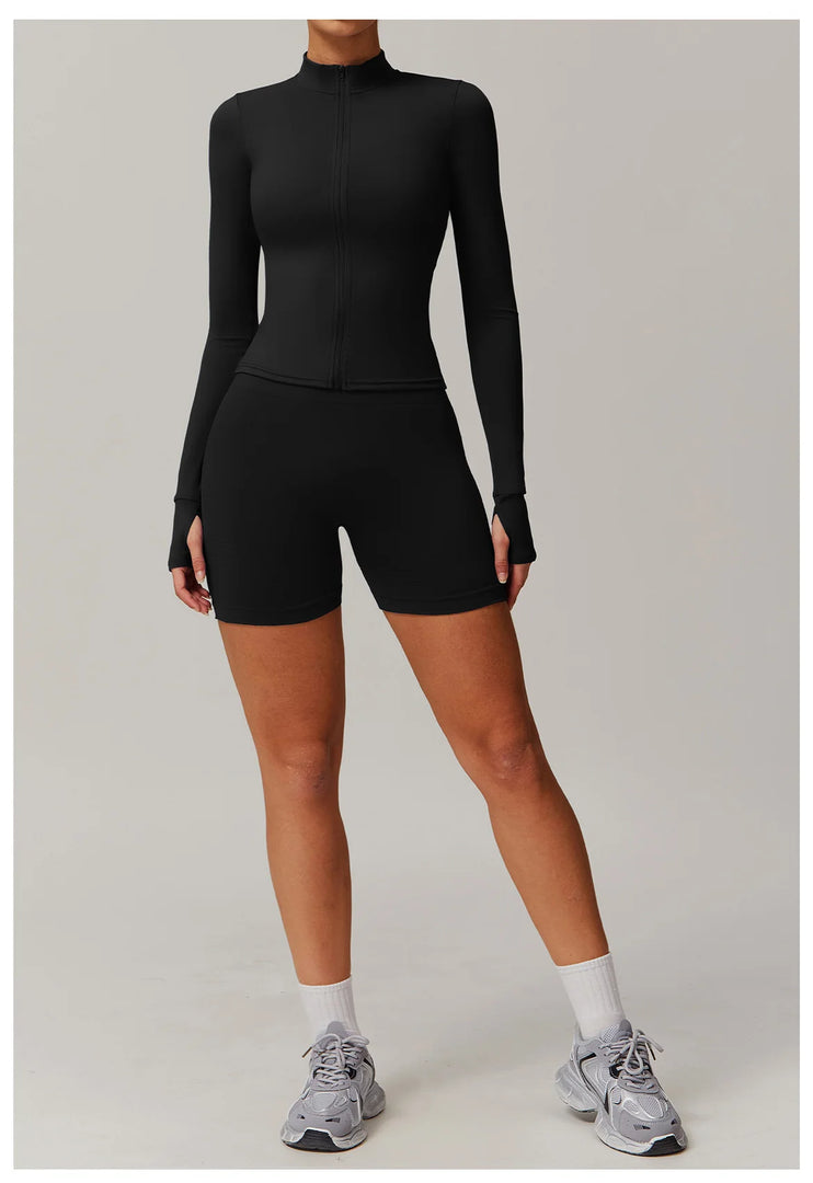 Performance Contoured Zippered Yoga Outfit Long Sleeve