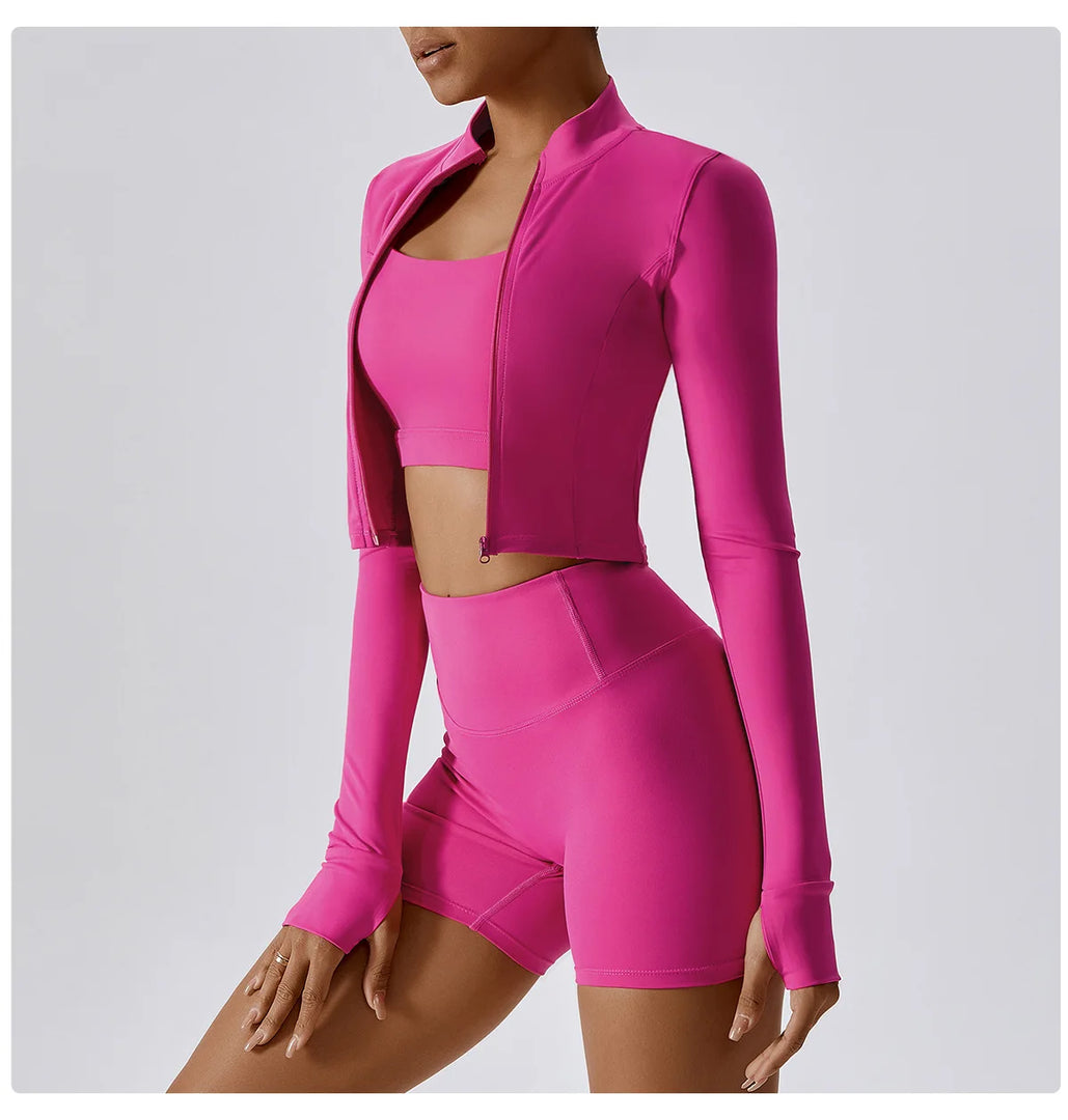 Luxurious Contoured Yoga Jacket With Nylon Zip Front