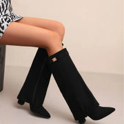 Women's Leather Thigh-High Boots with Buckle
