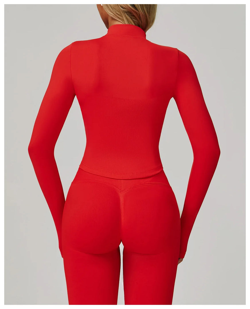 Seamless Contour Yoga Top With Zippered Long Sleeve