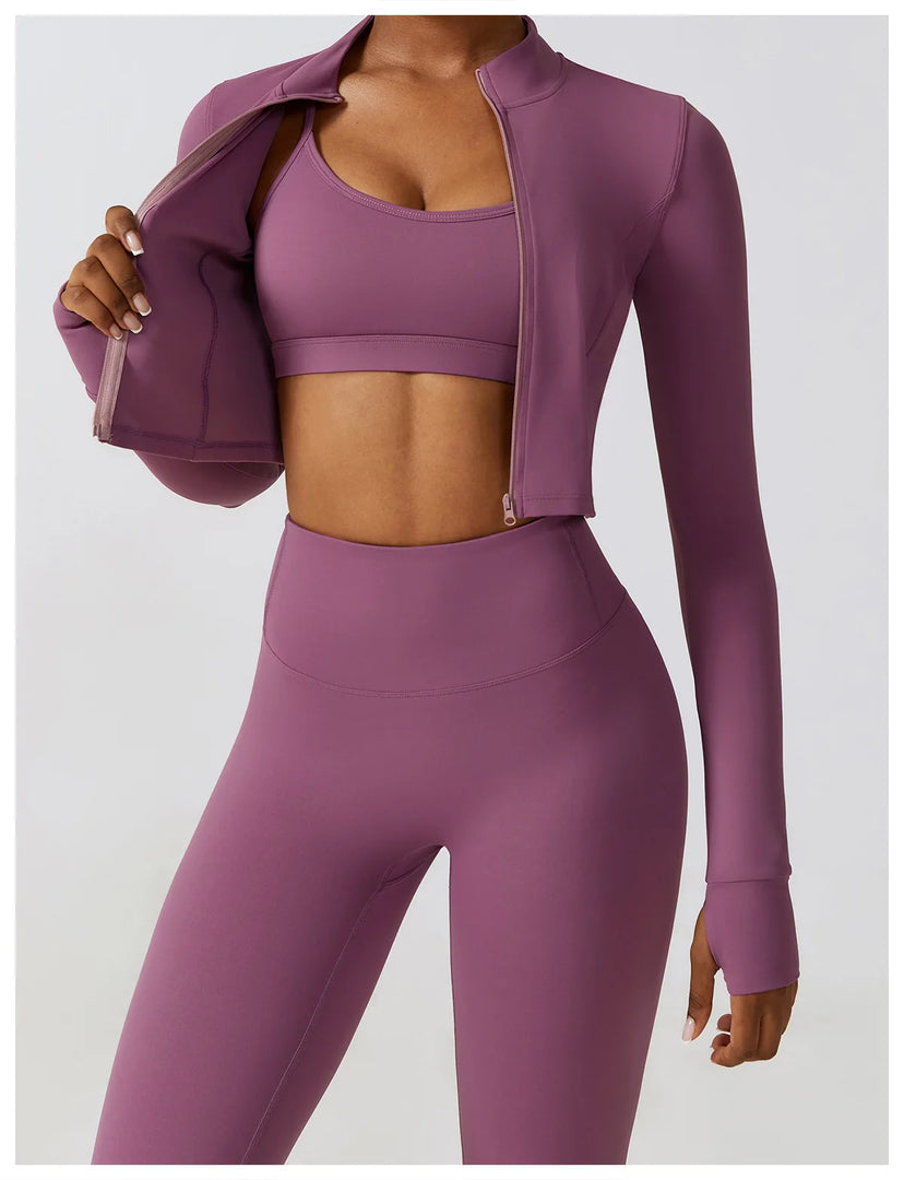 Contoured Interwoven Athleisure Long Sleeve Yoga Ensemble