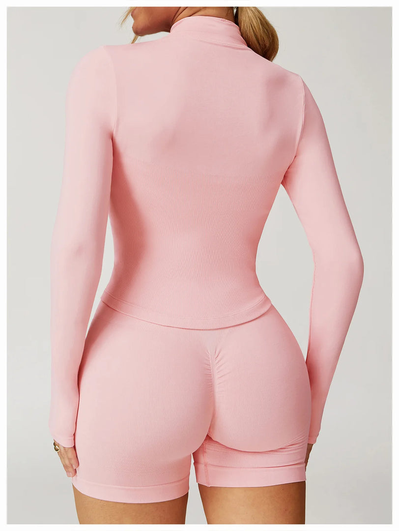 Seamless Contour Yoga Top With Zippered Long Sleeve