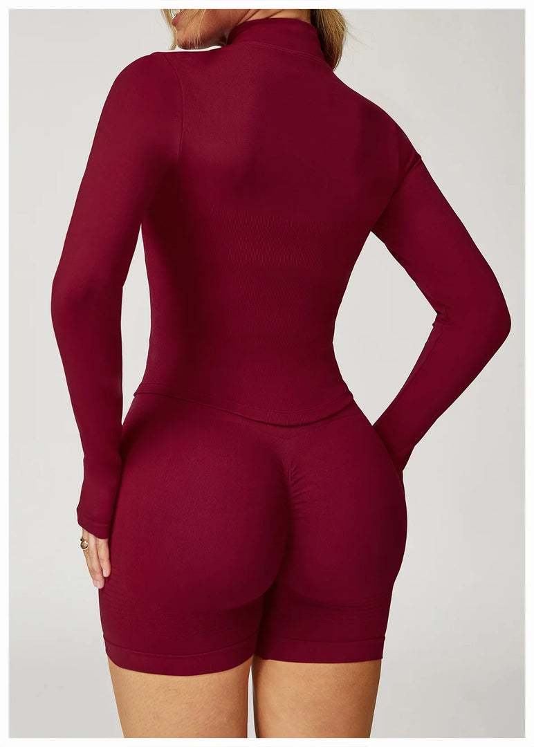 Seamless Contour Yoga Top With Zippered Long Sleeve