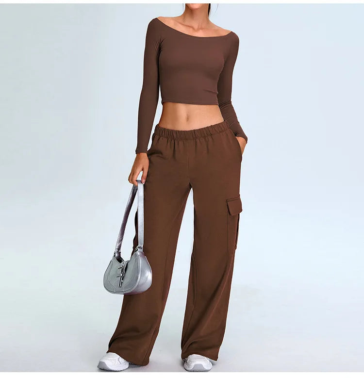 Off Shoulder Contour Seamless Athleisure Top Nylon