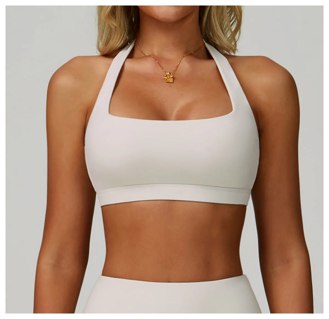 Ribbed Breathable Hanging Neck Sports Bra Performance