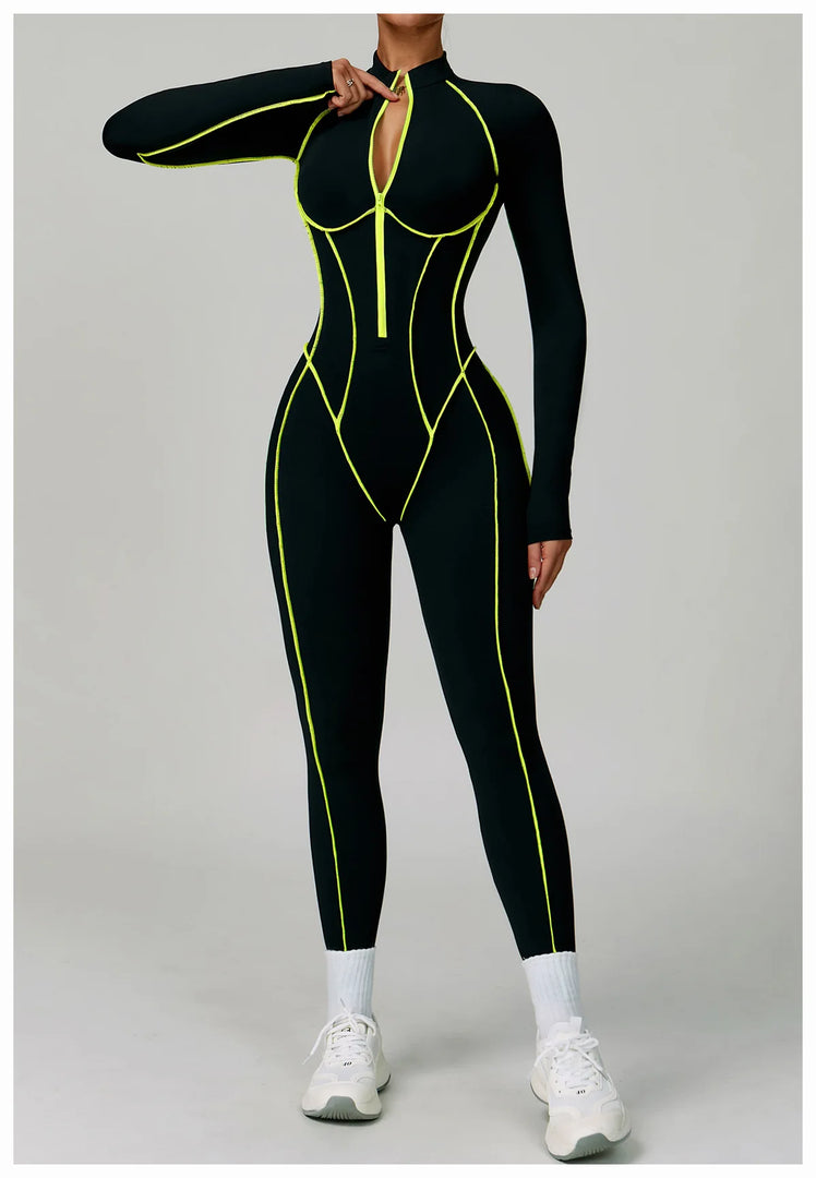 Premium Contour Seamless Breathable Jumpsuit With Front Zip